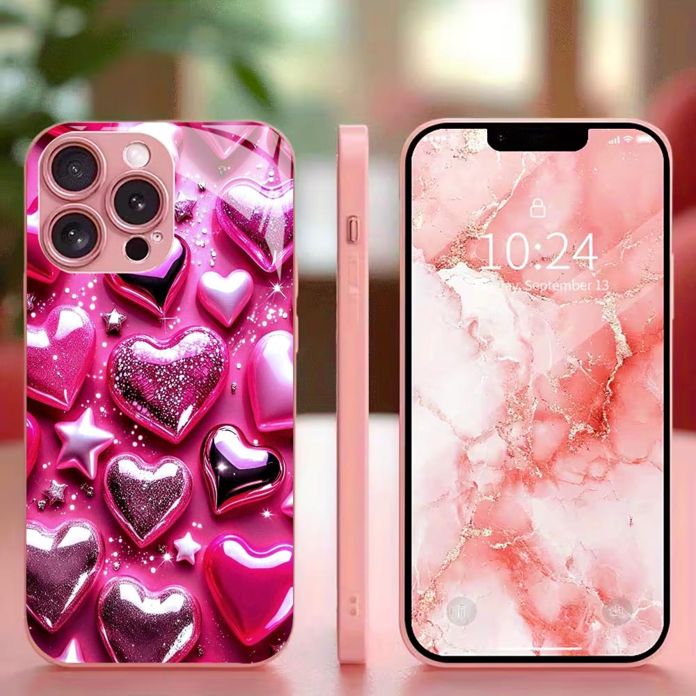 New Lovely Female Exquisite Protective Case Phone Case Metallic Paint Glass PhoneCase for iPhone 17 16 15 14 13pm Pro Plus Madam