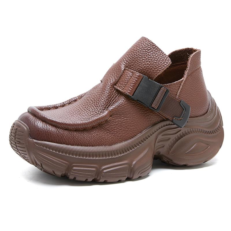 Fashion GKTINOO 2025 Spring New Thick Soled Retro Loafers Genuine Leather Sneakers Pumps Fashion Versatile Women's Platform Shoes