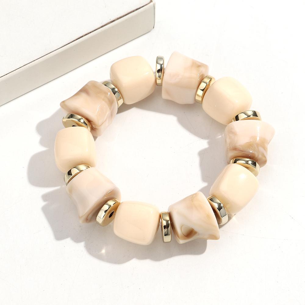 Boho Multicolor Resin Irregular Square Beaded Bracelet for Women Men New Trendy Acrylic Geometric Strechy Bracelet Jewelry Gifts