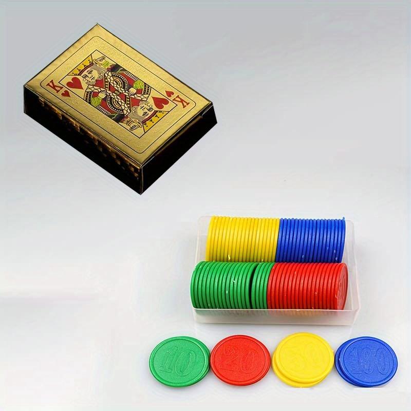 

Колода игральных карт и набор из 50 игровых принадлежностей для круглого стола, мини-игральные карты золотого цвета, моющийся ПВХ-покер, набор для настольных игр для вечеринок Pack of 2