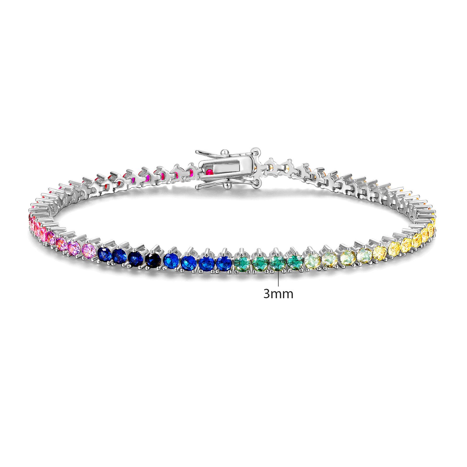 A new copper inlaid 3mm color gradual change zircon round bag tennis bracelet, popular 17cm