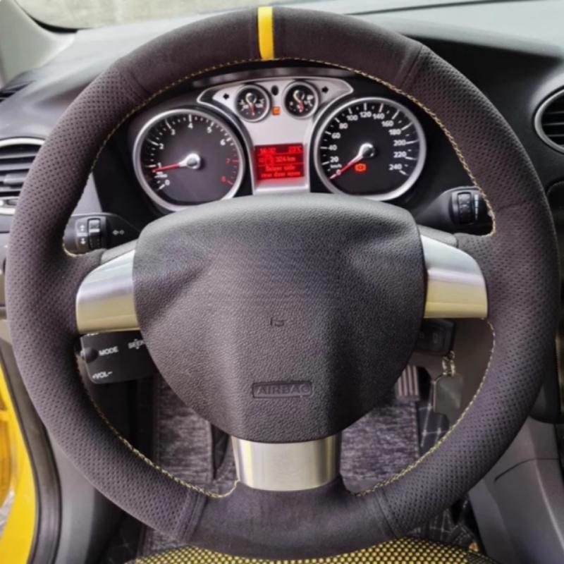 DIY Car Steering Wheel Cover Suede Leather Breathable Black For Ford Focus 2 2005-2011 (3-Spoke) Steering Wheel Braiding Cover