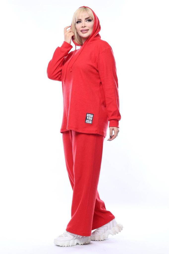 Stil Femei Mărime Mare Sub-Superior Echipă Roșu Model Lat Tricotat Ribat Fund-Top Mărimi Mari Costum