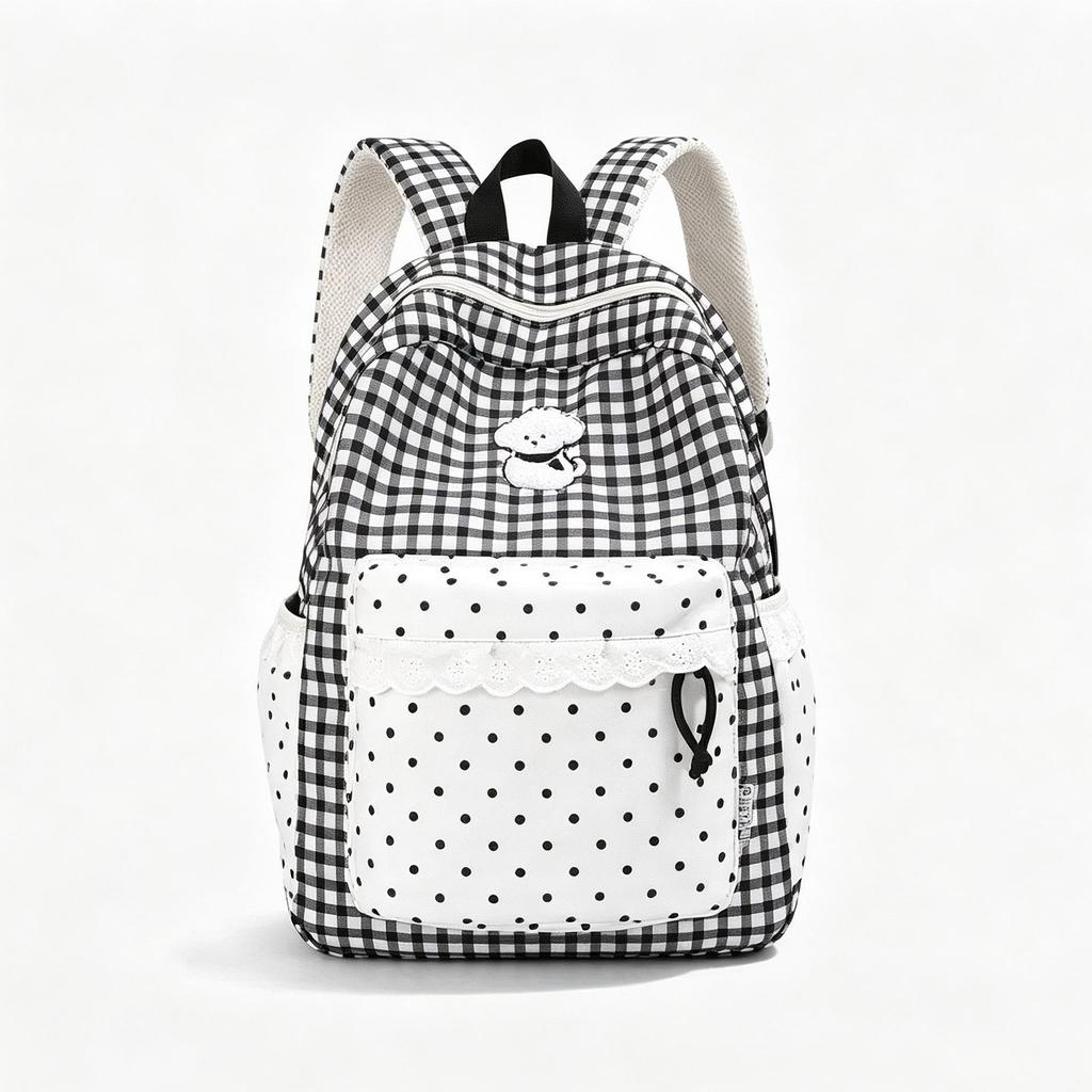 Schoolbag milk fufu plaid puppy cure wind backpack summer outing parent-child outdoor picnic size backpack