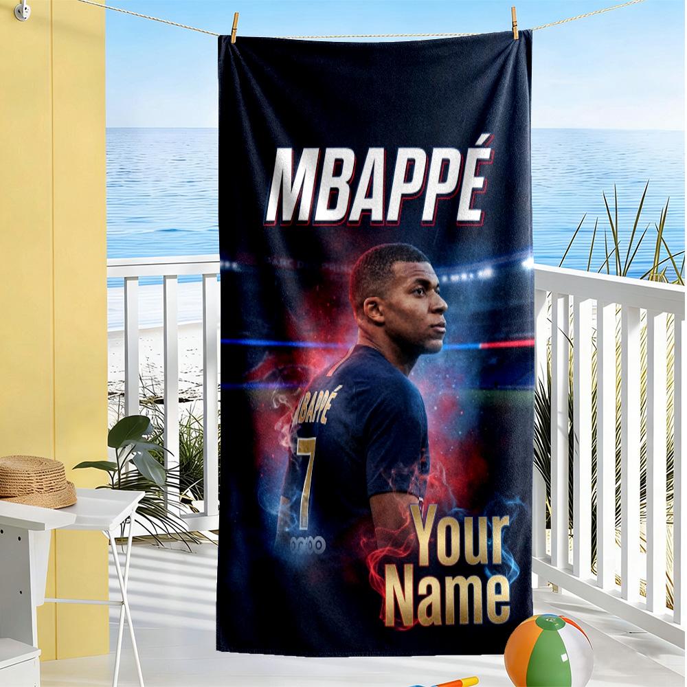 Mbappé Customized Name Beach Towel Super Soft Microfiber Quickdry Fabric Ideal for Travel Outdoor Swim Pool Yoga Surf Camping Hiking Gym Gift Holiday