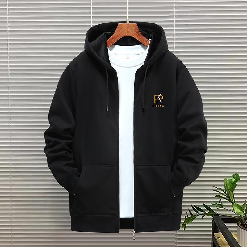 Men's Woodpecker Thickened Velvet Cardigan Hoodie - Loose Fit, Casual Couple Jacket for Spring, Autumn, Winter, Plus Sizes Available.