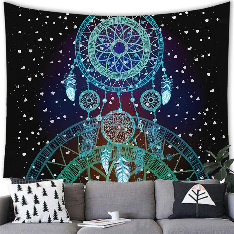 Bohemian Dream Catcher Tapestry Psychedelic Feathers Occult Decor Bedroom Hippie Wall Carpet Beach Towel Decoration for Home