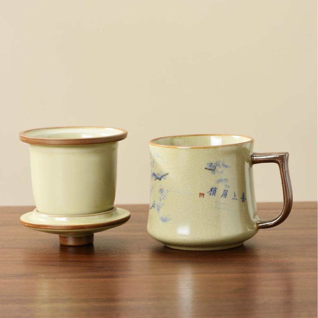 Ru kiln mug gift box with lid tea separation water cup ceramic tea brewing office cup business meeting souvenir
