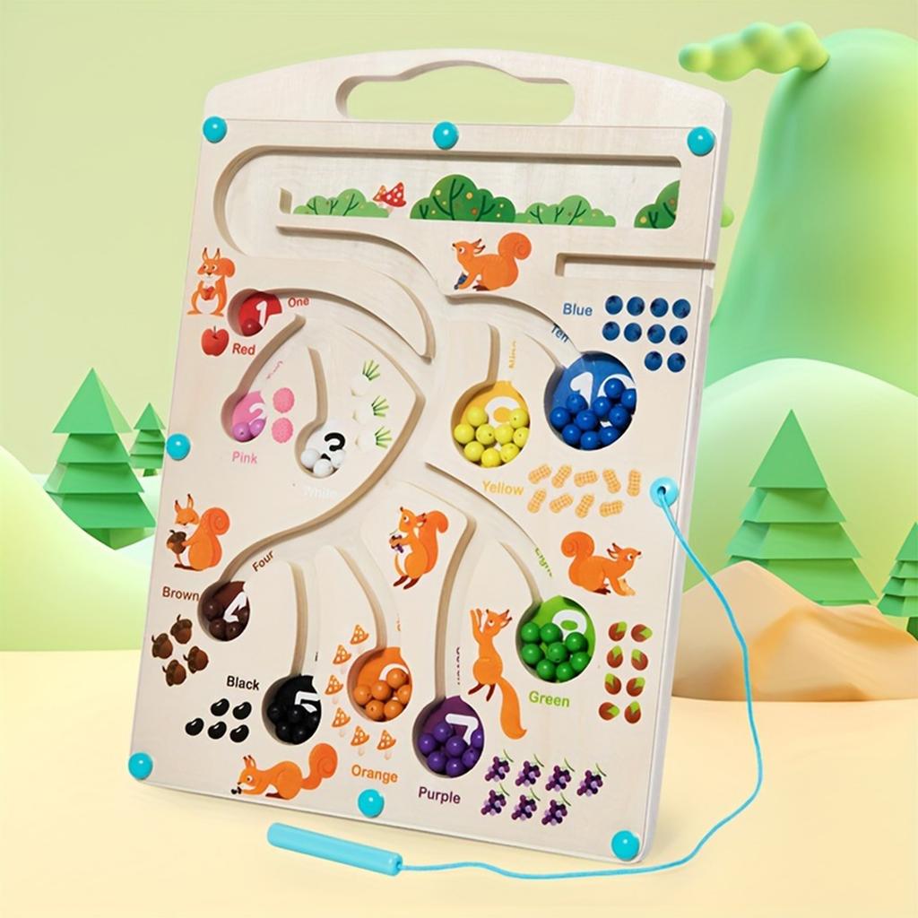 Children's Educational Maze Toy Ball Concentration Training Maze Magnetic Squirrel Foraging Digital Pen Ball