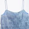 Kaslead New Women clothes Western Style Fashion Simple Temperament Tassel Short Dress 8351046
