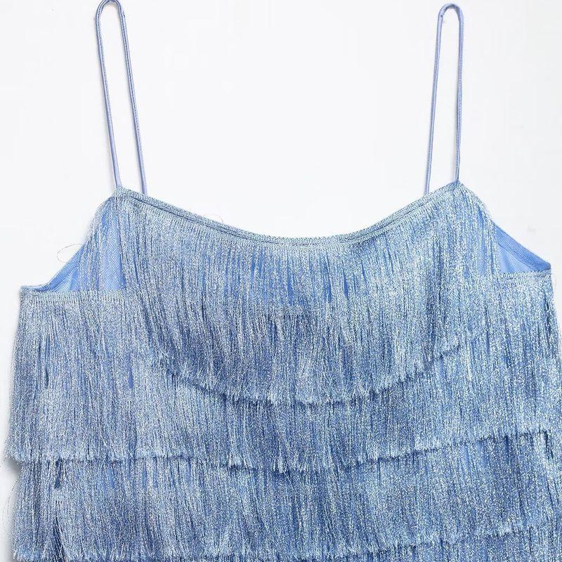 Kaslead New Women Clothes Western Style Fashion Simple Temperament Tassel Short Dress 8351046