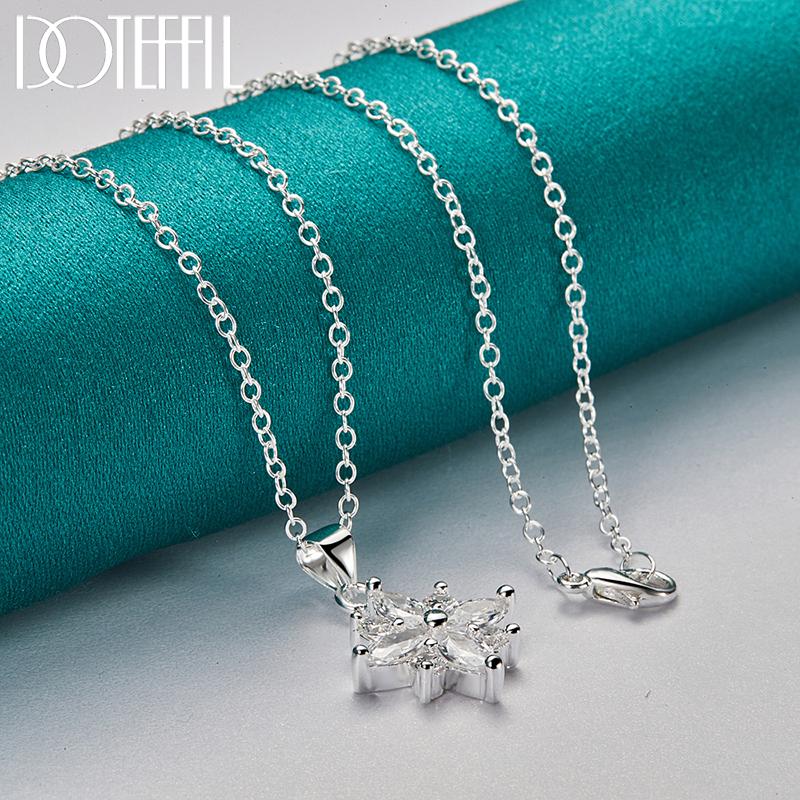 925 Sterling Silver AAA Zircon Flower Pendant Necklace 16-30 Chain For Woman Fashion Wedding Engagement Charm Jewelry