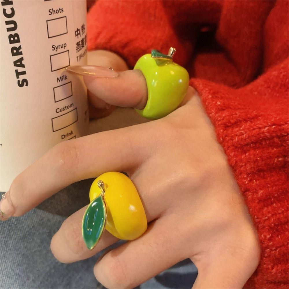 Strawberry Drip Oil Ring Cherry Fruit Enamel Ring Fashion Design Painting Ring  Women