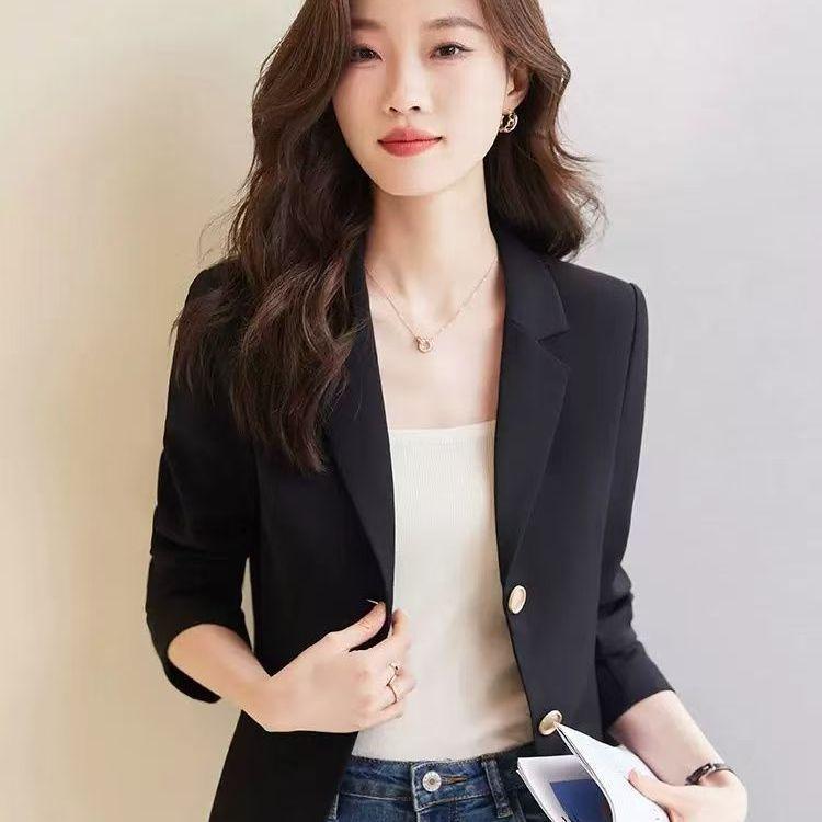 Trendy Short Blazer for Women Spring Autumn Petite Fit Stylish Elegant Office Jacket S чёрный