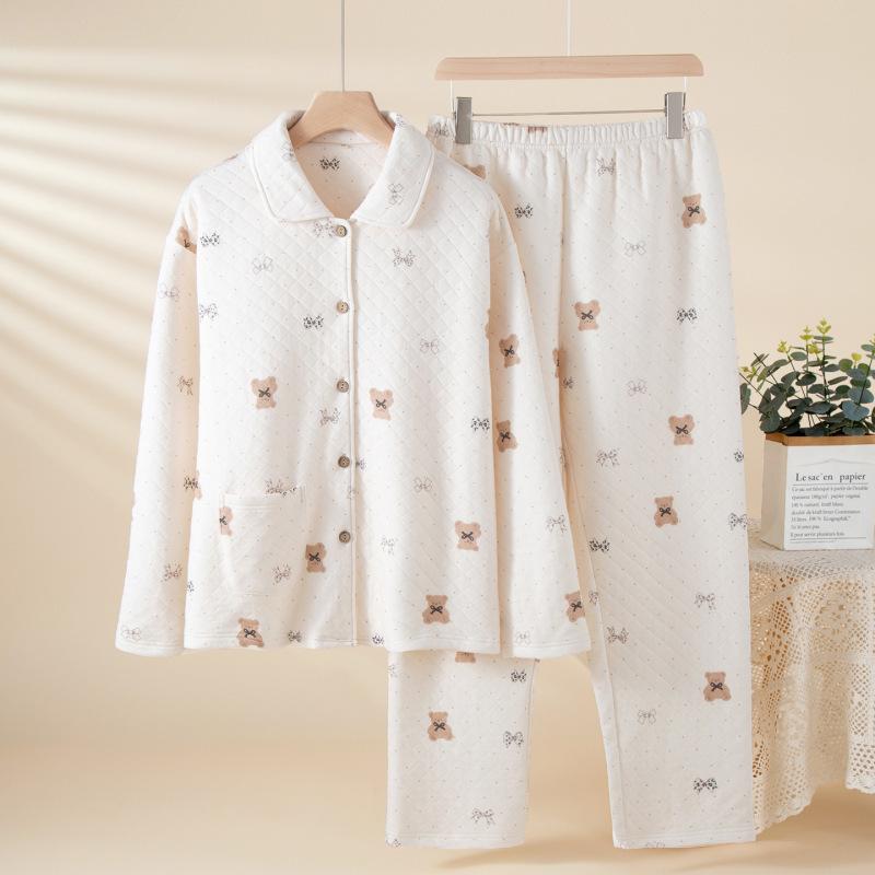 

Женская толстая стеганая хлопковая пижама - Милый принт с животными, для ношения дома/на улице, для тепла осенью/зимой Medium