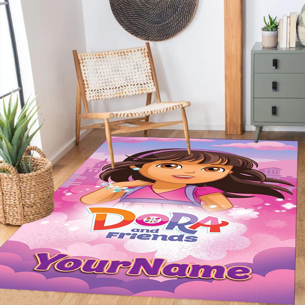 Dora Explorer Customize Your Name Floor Mat Suitable for Study room Outdoor Dining Room Playrooms Anti-slip Rug Office home decor