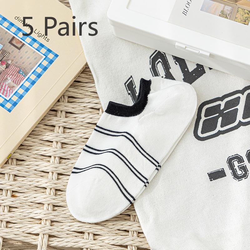 5 Pairs of Women's Summer Thin Style All Match Color Stripe Invisible Socks