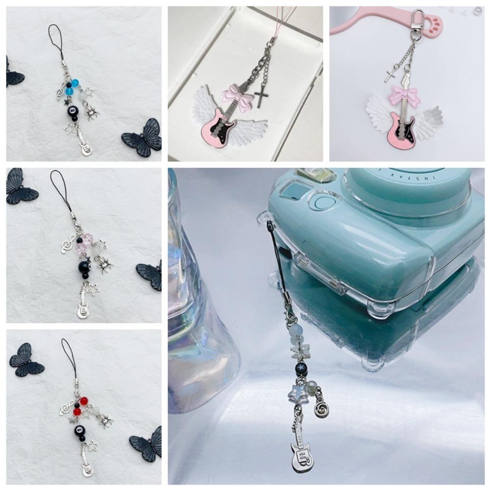 Bow Pink Guitar Phone Chain Guitar Cell Phone Strap Jewelry Gift Mobile Phone Lanyard  Phone Charm