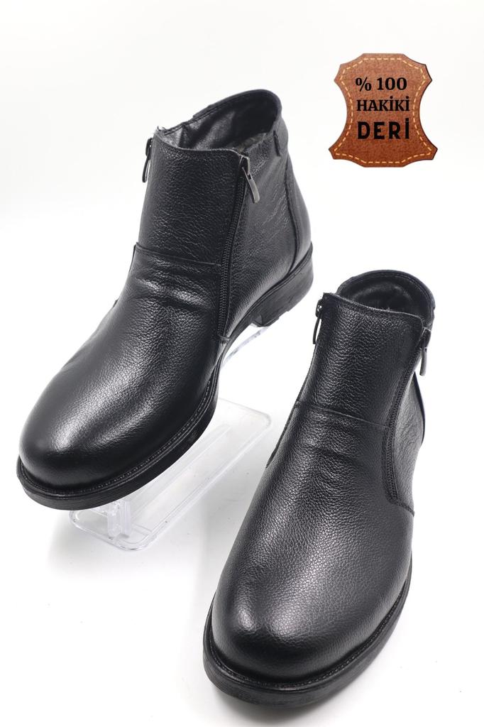 Men's Fashion Genuine Leather Flat Heeled Booties Bootie Furry Black Zipper Casual Boots Shoes