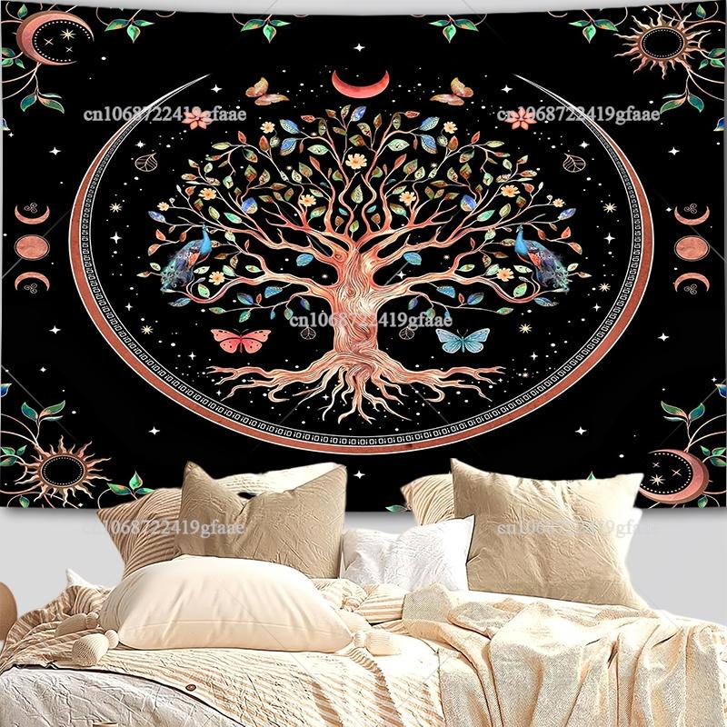 Lebensbaum Wandbehang Wandteppich Buntglas Dschungel-Wandteppiche Landschafts-Wandteppiche Schlafzimmer Dekoration Ästhetische Hintergrundtücher