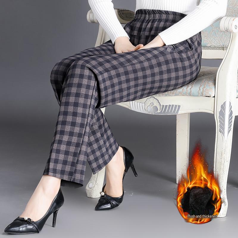 Hengyuanxiang Women's Plus Size Straight-Leg Pants - Spring & Autumn Wear for Middle-Aged & Elderly