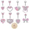 Pink Belly Button Rings Bow Heart Navel Piercing Ring For Women Girls Sexy Body Jewelry Navel Piercing Barbell Gifts