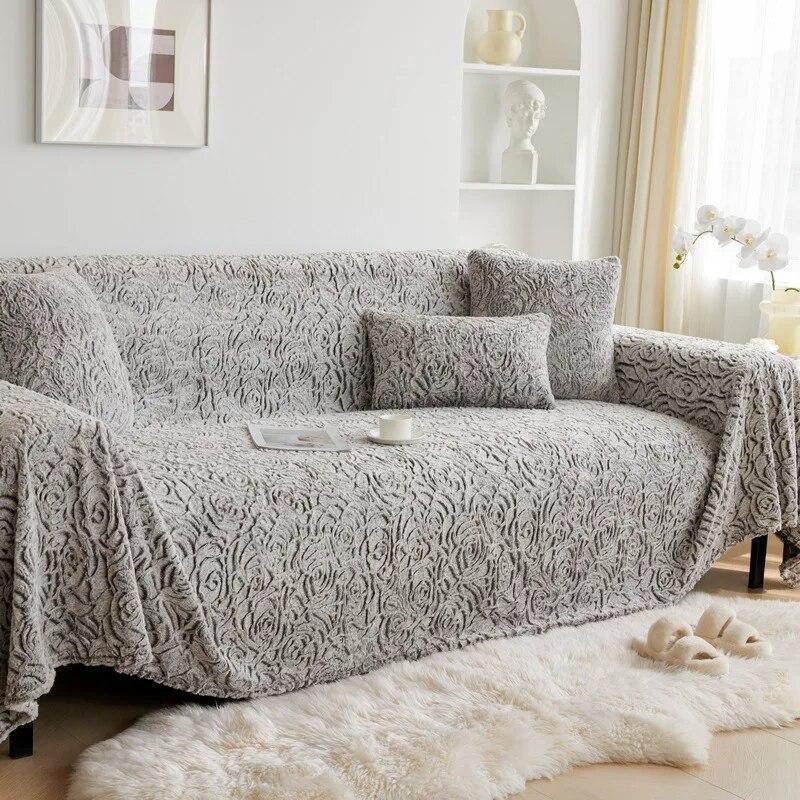 Rose Plush Sofa Cover Universal One Piece Non Slip Thicken Couch Blanket Soft Towel Slipcover