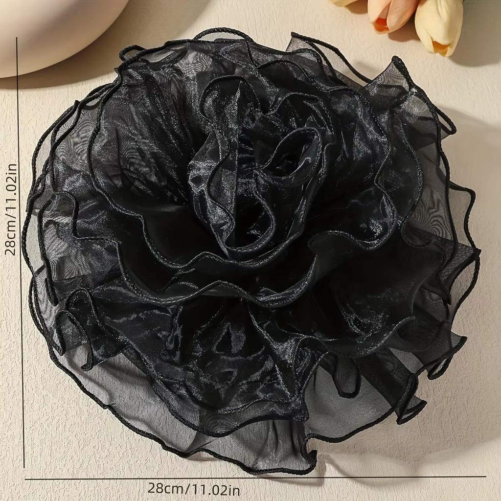Elegant 28CM Large Handmade Lace Rose Flower Brooch Fashionable French Exaggerated Floral Pin for Women Party Jewelry Gift