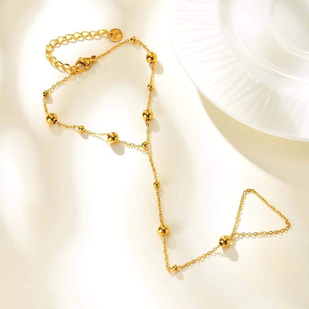 Stainless Steel Bead Hand Chain Bracelet For Women, Trendy Ring Bracelet Hand Chain Body Jewelry