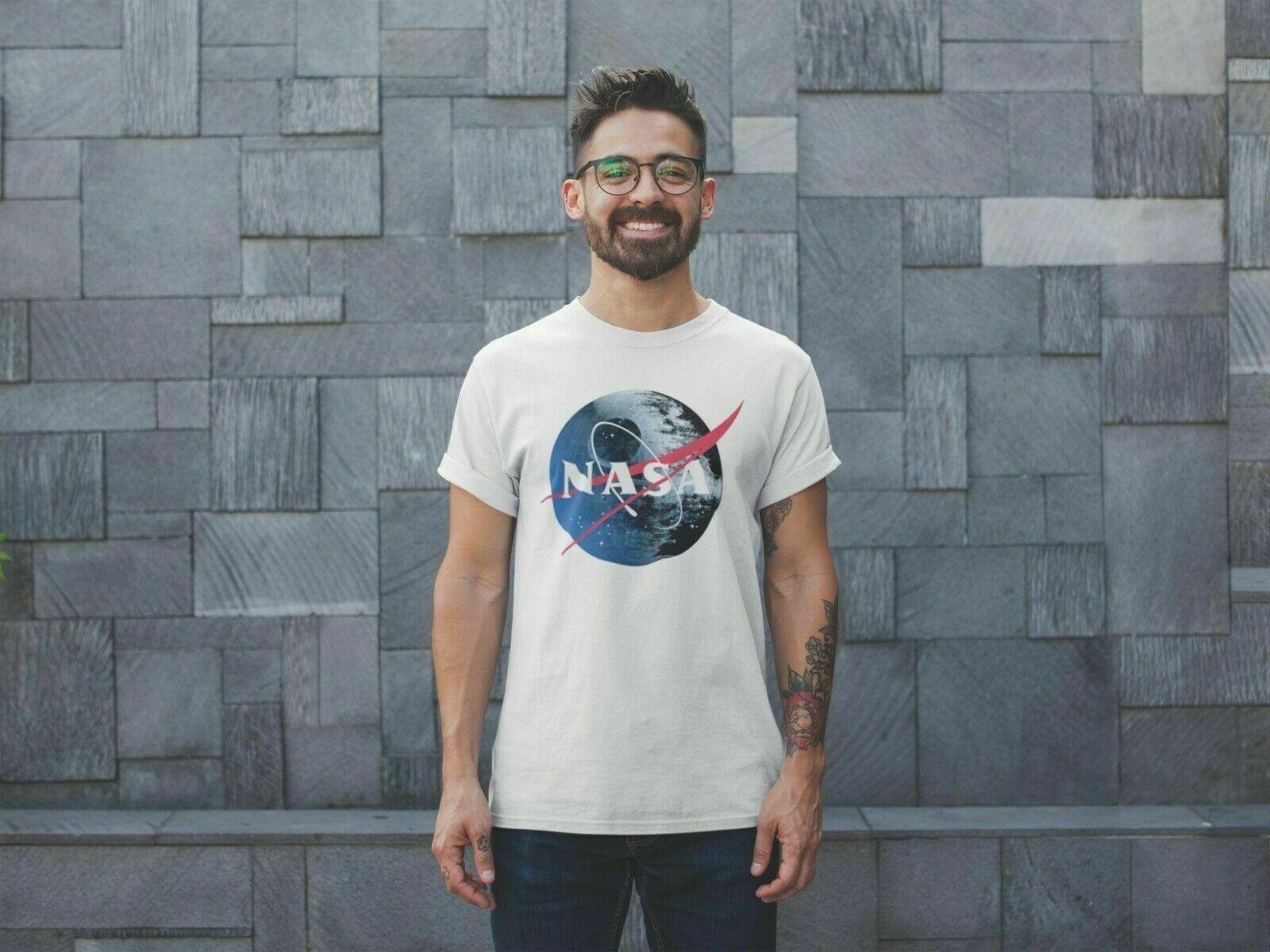 NASA Death Star Logo T Shirt Mens Space Saturn Moon Astronaut Retro Tee White L