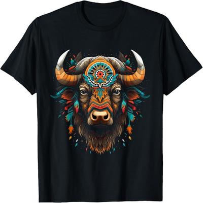 Bison American Buffalo Colorful Boho Native American Pattern T-Shirt