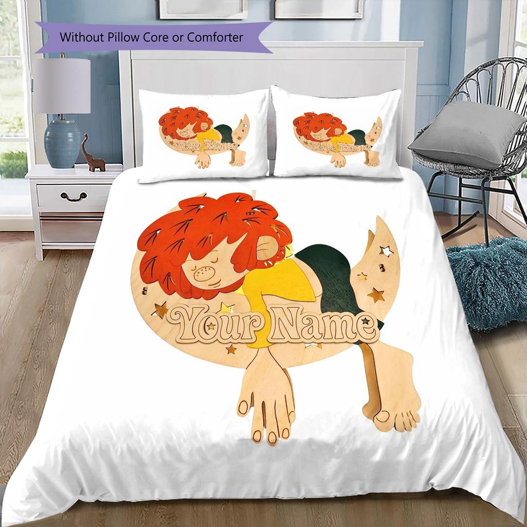 Lwie Sny Personalizowany Wzór z Imieniem Zestaw Pościeli Kołdra Pokrowiec na Kołdrę Poszewka na Poduszkę Domowy Prezent Urodzinowy(1 * poszwa na kołdrę + 2 * poszewki na poduszki, bez rdzenia)