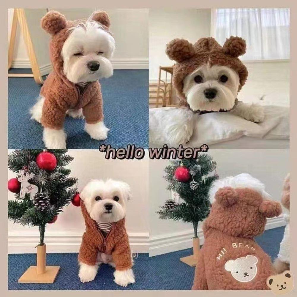Cartoon Bear Pattern Plush Dog Hoodie Zipper Pet Clothes New Cats Coat Jackets for Large Small Pet