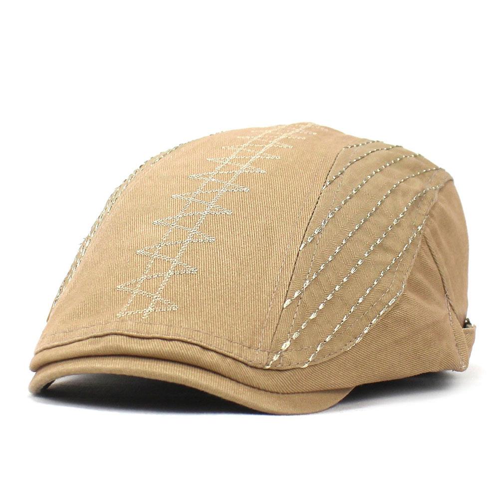 New Double-Embroidered Leather Patchwork Hat Cotton Men's Bent-Brim Beret Duckbill Cap