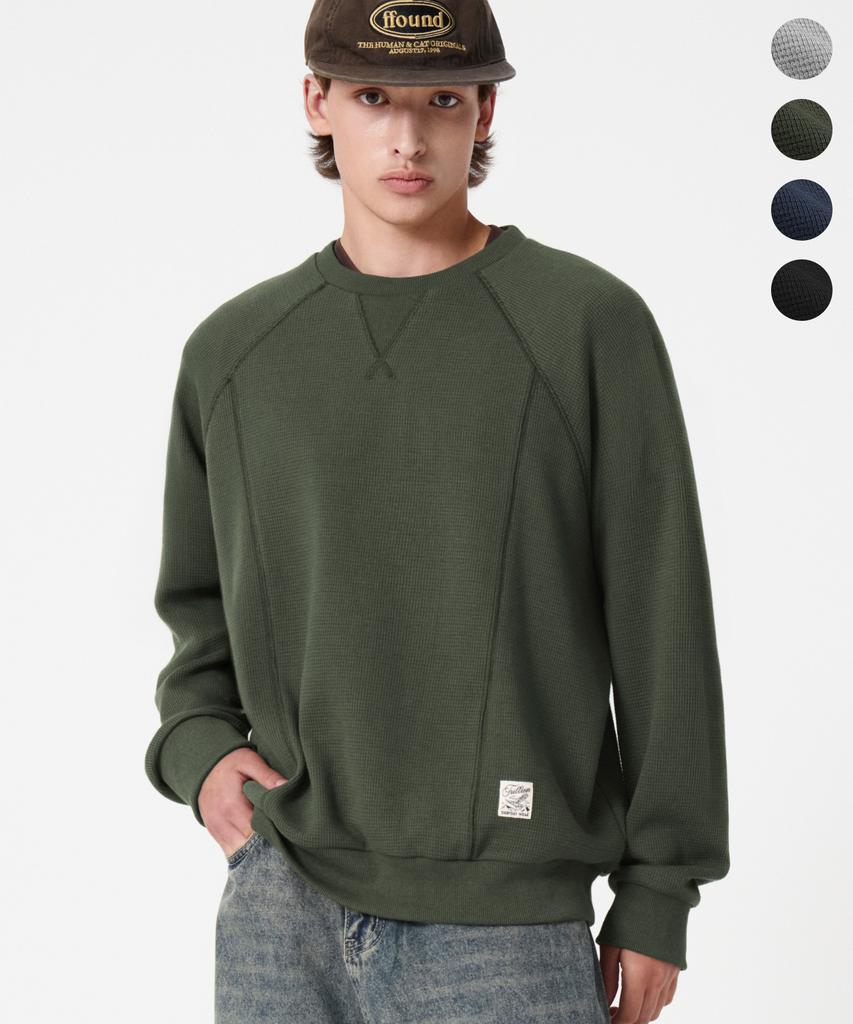 TRILLION Overlock Stitch Waffle Sweatshirt_4Color