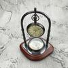 Table Clock with Wooden Compass Stand Exim Décor Hanging Clock Ship Brass Compass with  Victoria London Pocket Watch Finish