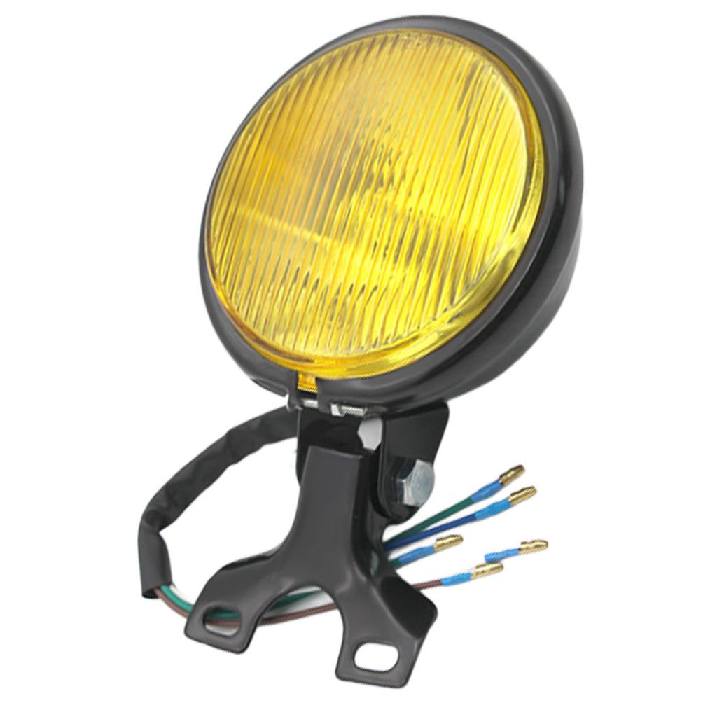 Vintage Motorcycle Front Headlight High and Low Beam Metal Shell Waterproofing for Most Retro Motorcycle Black Yellow