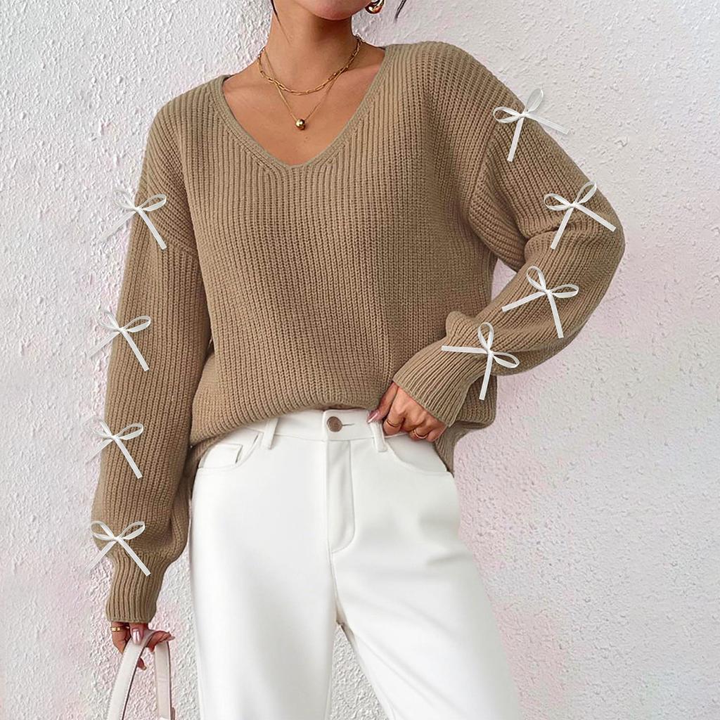 Women's Ribbon Bow Decorated Knitted Pullover