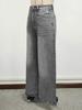 Washed Grey Ripped Wide-Leg Floor-Length Jeans for Women - Loose Casual Fit