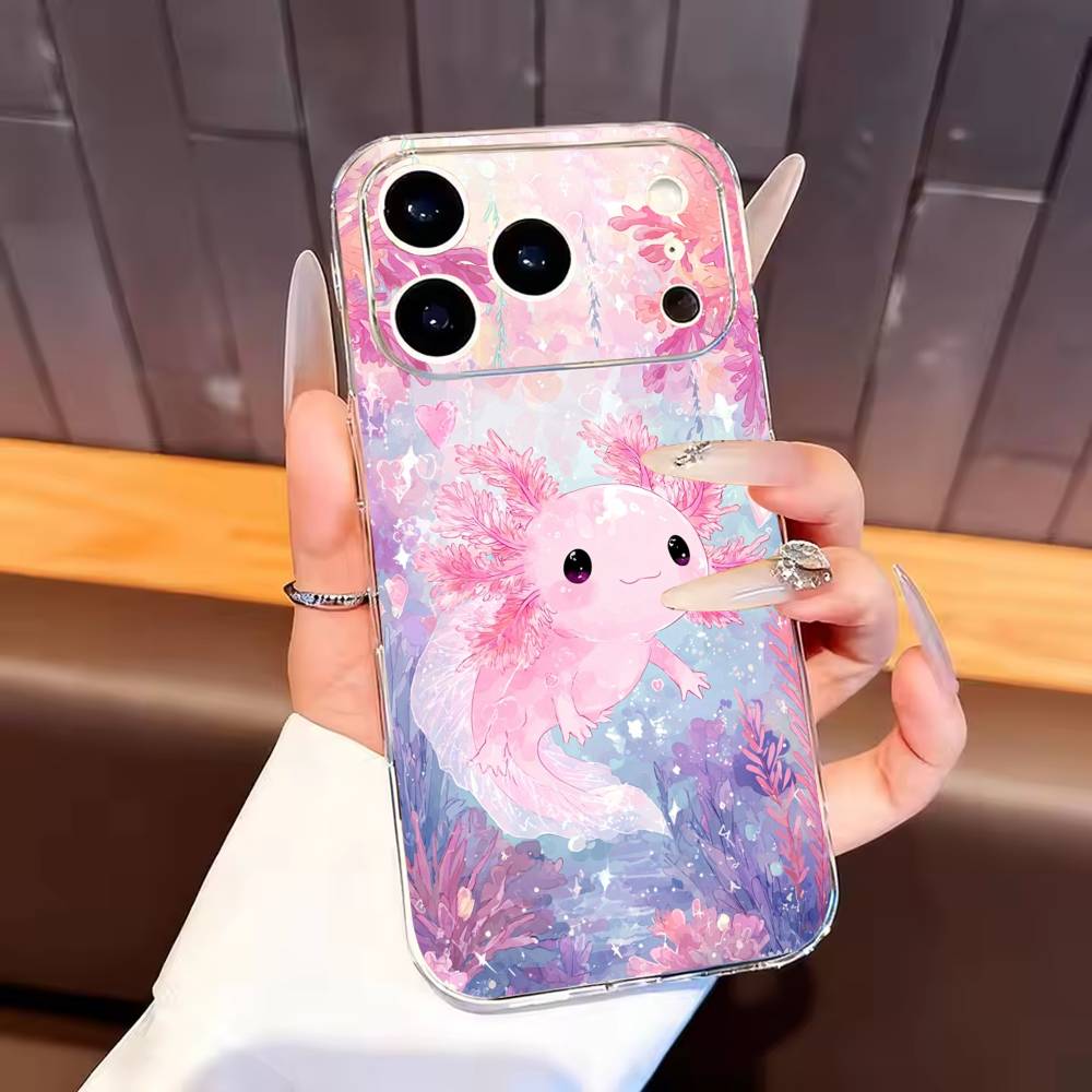 

Cartoon Cute Axolotl Phone Case For iPhone17,16,15,14,13,12,11 Plus,Pro Max Soft Transparent Cover iPhone15