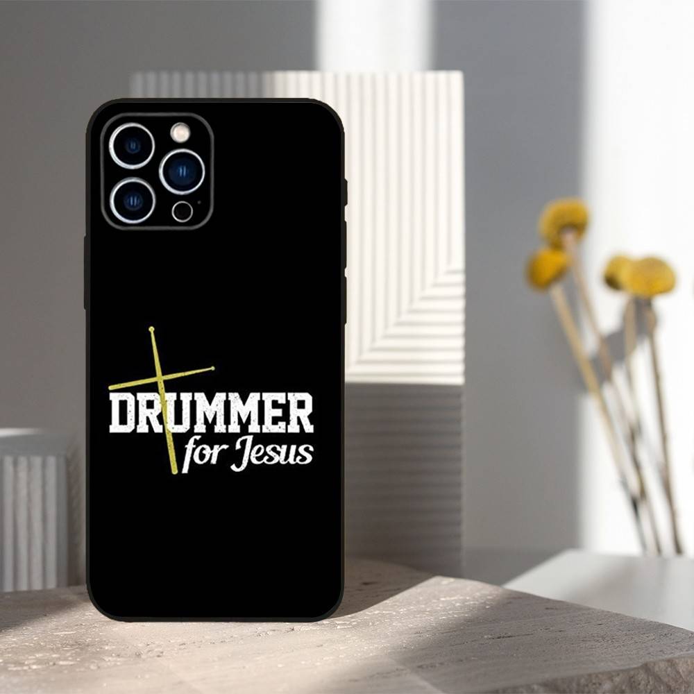 Music Art Drum Drummer Phone Case For iPhone 16,15,14,13,12,11 Plus,Pro Max,XS,X,XR,SE,Mini,8,7,Soft Silicone Black Cover