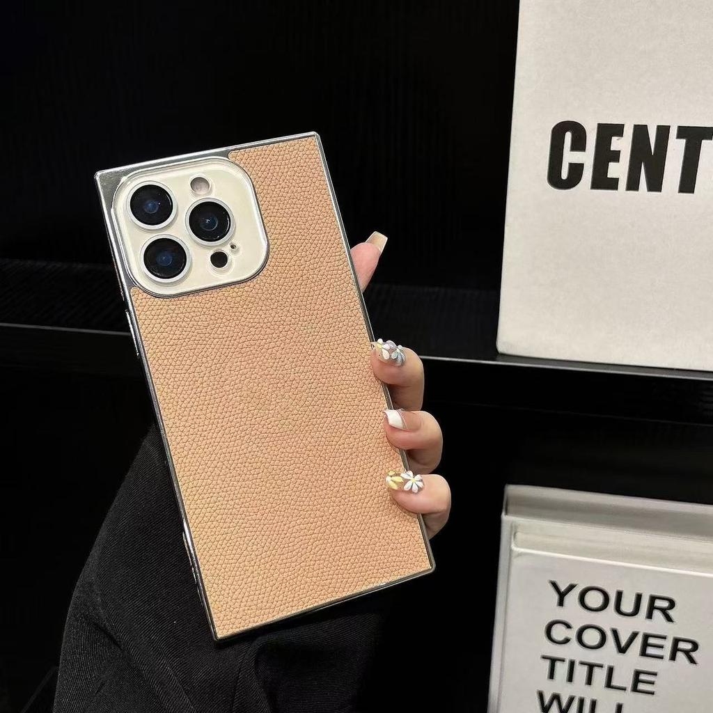 Square lychee pattern mobile phone case is suitable for Apple 16PROMAX trend 14/15 hard case 13PROMAX lens film