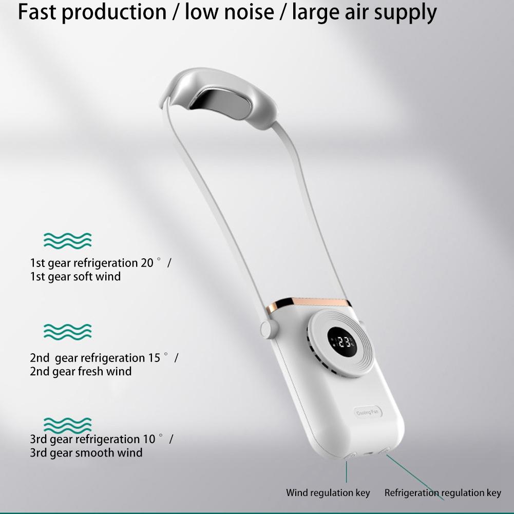 Mini-Halsventilator, tragbar, flügellos, per USB wiederaufladbar, stumme Sportventilatoren für den Außenbereich, separater Halbleiter-Kühlventilator, weiß