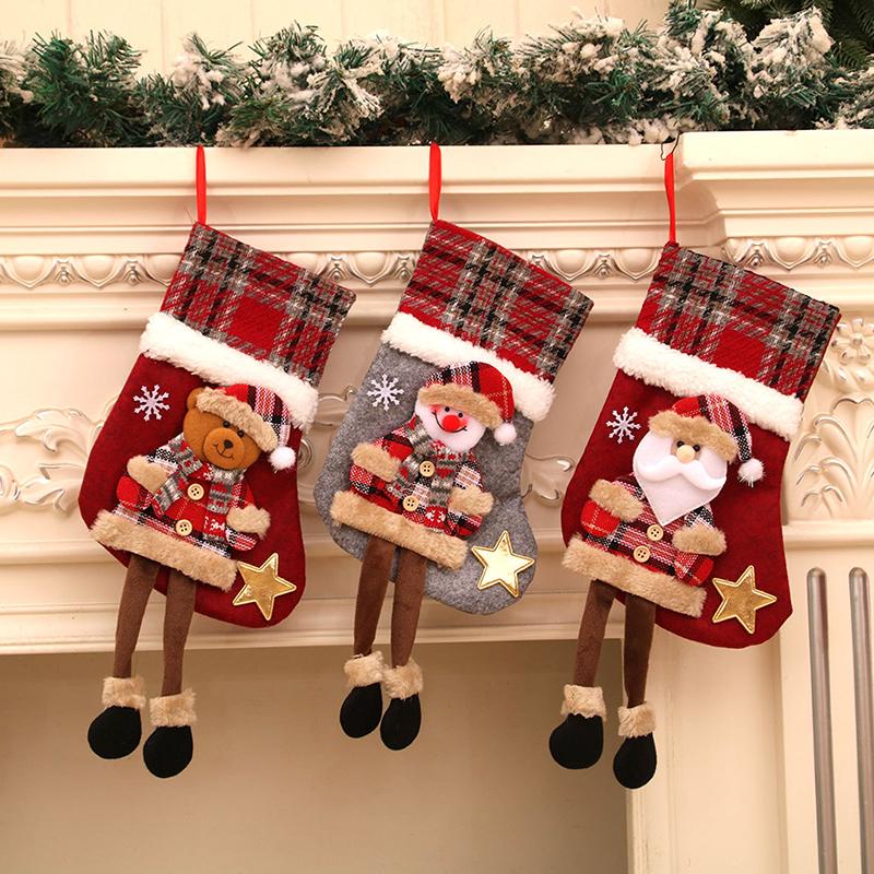 Christmas Stocking Christmas Tree Pendant Snowman Santa Elk Bear Children Gift Bag Family Party Decorations New Year'S Gifts