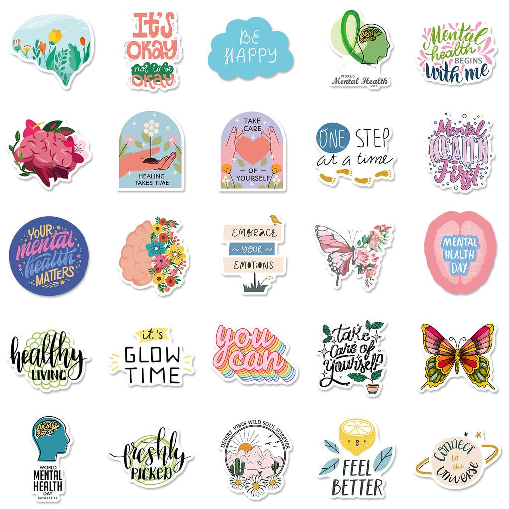 50 Mental Health Stickers Knowledge Education Stickers Suitcase Guitar Laptop Helmet Refrigerator Stickers