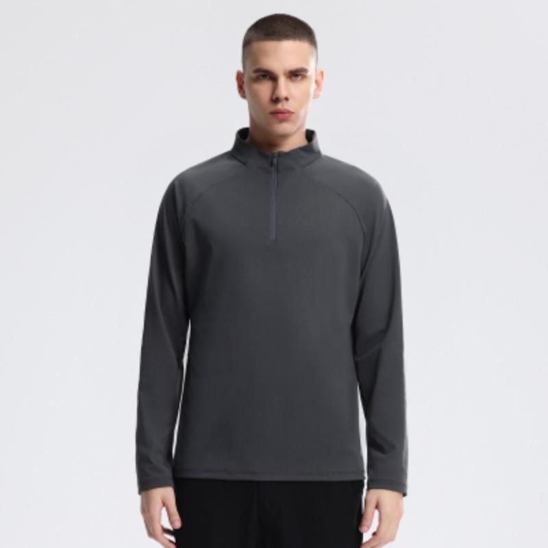 T-shirt de sport à manches longues pour homme, chemise de fond à demi-zip, couleur unie, col semi-roulé, haut décontracté à la mode
