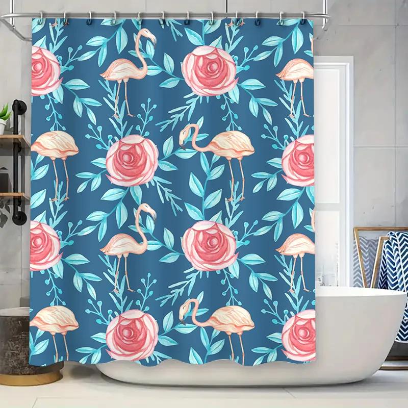 Tropical Rose Pink Flamingo Bathroom Shower Curtain Decorative Waterproof Fabric 3D Printing Home Textile Decoration