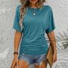 Women's Fashion Solid Color Round Neck  Short Sleeve Loose T-Shirt Top
