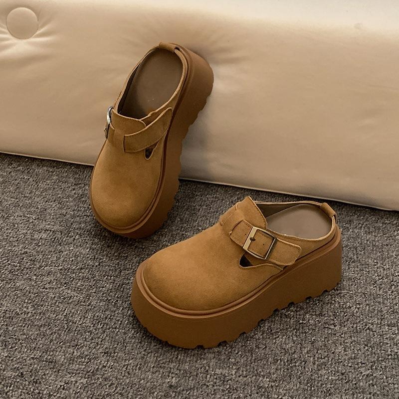 Spring and summer new fashion outer wear one pedal thick sole height increase small shoes bag head half drag women's shoes