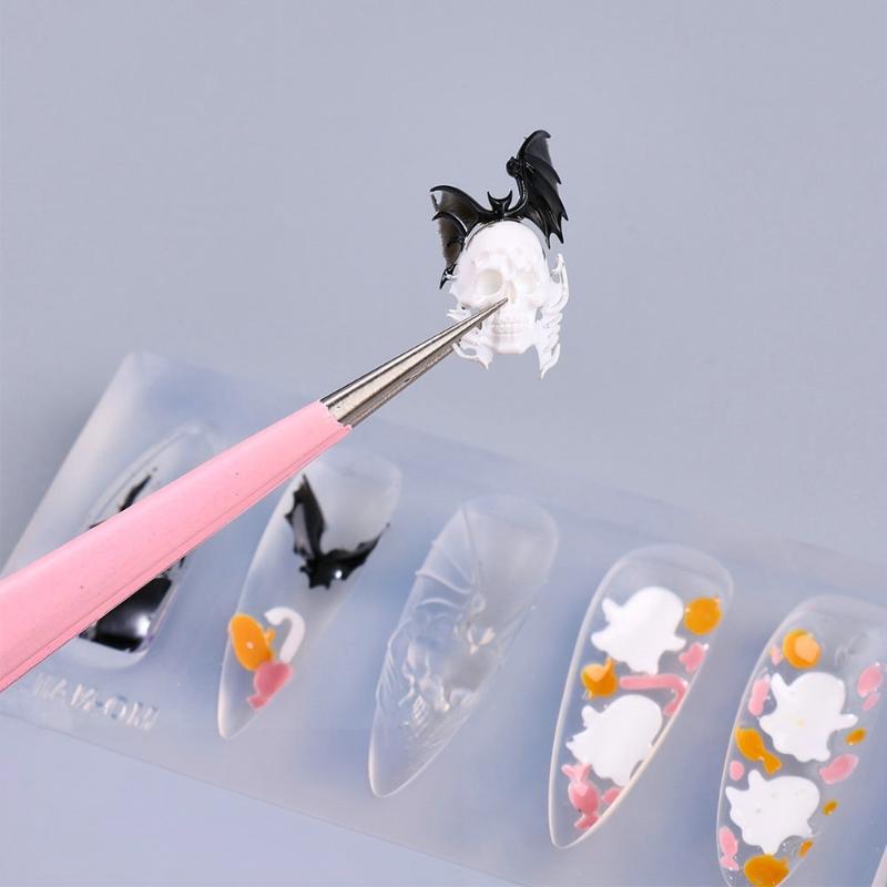 Cartoon Halloween Element Nail Silicone Mold Ghost Skull Pumpkin Grave Shape Carving 3D Jewelry Soft Template Manicure Supplies